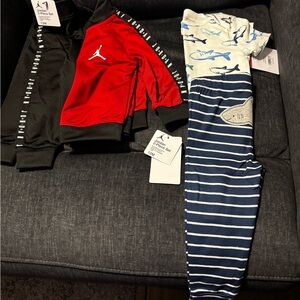 Air Jordan 2 piece Jacket & pants 12 month & carters 2 piece onesie & pants 18mo